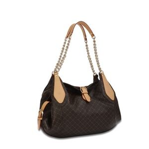 Rioni Maybel Buckle Carrier Brown and Tan Shoulder Bag with Gold Chain Straps